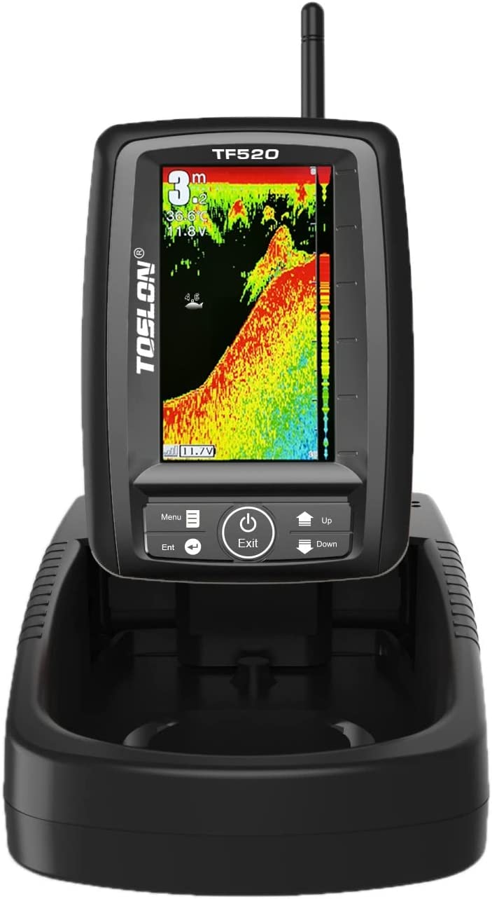 TOSLON TF520 Sondeur couleur sans fil avec batterie lithium et chargeur, conçu pour les bateau amorceur de pêche à la carpe télécommandés